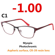 Load image into Gallery viewer, 0 -0.50 -0.75 -175 -5.5 -6 Metal frame Photochromic Sunglasses Chameleon Lens Myopia Glasses Women Short-sighted Eyeglasses