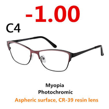 Load image into Gallery viewer, 0 -0.50 -0.75 -175 -5.5 -6 Metal frame Photochromic Sunglasses Chameleon Lens Myopia Glasses Women Short-sighted Eyeglasses