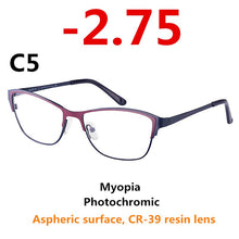 Load image into Gallery viewer, 0 -0.50 -0.75 -175 -5.5 -6 Metal frame Photochromic Sunglasses Chameleon Lens Myopia Glasses Women Short-sighted Eyeglasses