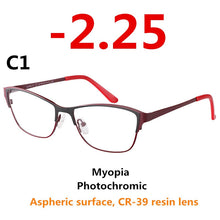 Load image into Gallery viewer, 0 -0.50 -0.75 -175 -5.5 -6 Metal frame Photochromic Sunglasses Chameleon Lens Myopia Glasses Women Short-sighted Eyeglasses