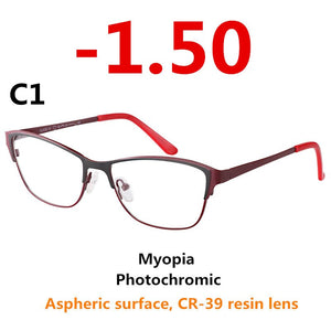 0 -0.50 -0.75 -175 -5.5 -6 Metal frame Photochromic Sunglasses Chameleon Lens Myopia Glasses Women Short-sighted Eyeglasses