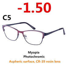 Load image into Gallery viewer, 0 -0.50 -0.75 -175 -5.5 -6 Metal frame Photochromic Sunglasses Chameleon Lens Myopia Glasses Women Short-sighted Eyeglasses