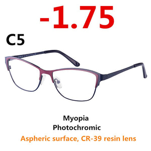 0 -0.50 -0.75 -175 -5.5 -6 Metal frame Photochromic Sunglasses Chameleon Lens Myopia Glasses Women Short-sighted Eyeglasses