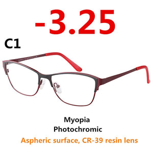 0 -0.50 -0.75 -175 -5.5 -6 Metal frame Photochromic Sunglasses Chameleon Lens Myopia Glasses Women Short-sighted Eyeglasses