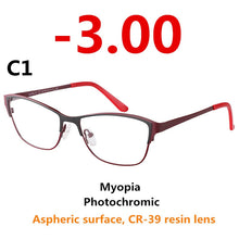 Load image into Gallery viewer, 0 -0.50 -0.75 -175 -5.5 -6 Metal frame Photochromic Sunglasses Chameleon Lens Myopia Glasses Women Short-sighted Eyeglasses