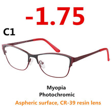 Load image into Gallery viewer, 0 -0.50 -0.75 -175 -5.5 -6 Metal frame Photochromic Sunglasses Chameleon Lens Myopia Glasses Women Short-sighted Eyeglasses