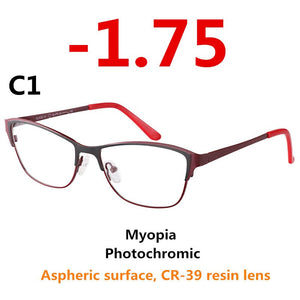 0 -0.50 -0.75 -175 -5.5 -6 Metal frame Photochromic Sunglasses Chameleon Lens Myopia Glasses Women Short-sighted Eyeglasses