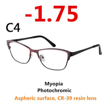 Load image into Gallery viewer, 0 -0.50 -0.75 -175 -5.5 -6 Metal frame Photochromic Sunglasses Chameleon Lens Myopia Glasses Women Short-sighted Eyeglasses