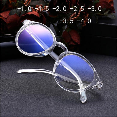 0 -1 -1.5 -2.0 To -4.0  Round Myopia Glasses Finished Women Men Short-sight Eyewear Prescription Spectacles Transparent Frame