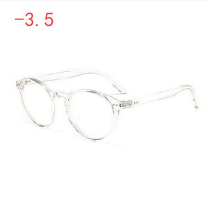 0 -1 -1.5 -2.0 To -4.0  Round Myopia Glasses Finished Women Men Short-sight Eyewear Prescription Spectacles Transparent Frame
