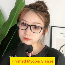 Load image into Gallery viewer, 0 -50 -100 -150 To -600 Square Nearsighted Glasses Finished Full Frame Short-sight Eyewear Prescription Spectacles Black Frame
