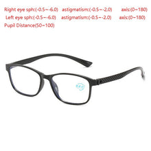 Load image into Gallery viewer, 0 -50 -100 -150 To -600 Square Nearsighted Glasses Finished Full Frame Short-sight Eyewear Prescription Spectacles Black Frame