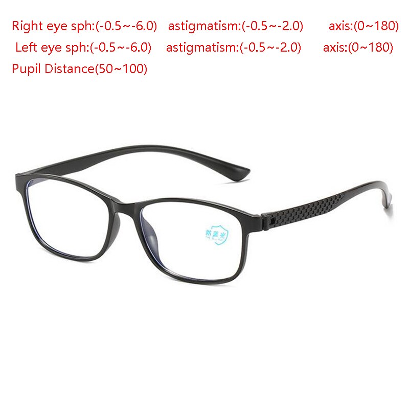 0 -50 -100 -150 To -600 Square Nearsighted Glasses Finished Full Frame Short-sight Eyewear Prescription Spectacles Black Frame