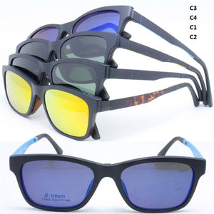 002 ULTEM rectangle shape optical eyeglasses frame with megnatic clip on removable polarized myopia sunglasses for unisex