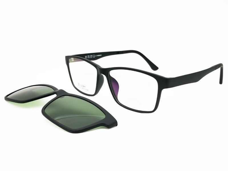 010 ULTEM rectangle optical myopia Hyperopia eyeglasses frame with megnatic clip on removable polarized sunglasses for men
