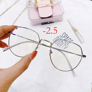 -1.0 1.5 2.0 2.5 3.0 3.5 4.0 Finished Glasses Men Women Polygonal Eyeglasses Frame Retro Trend Spectacles Nearsighted Eyeglass