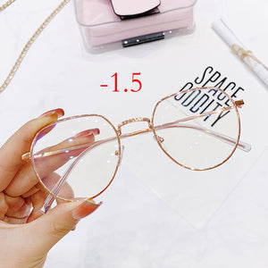 -1.0 1.5 2.0 2.5 3.0 3.5 4.0 Finished Glasses Men Women Polygonal Eyeglasses Frame Retro Trend Spectacles Nearsighted Eyeglass