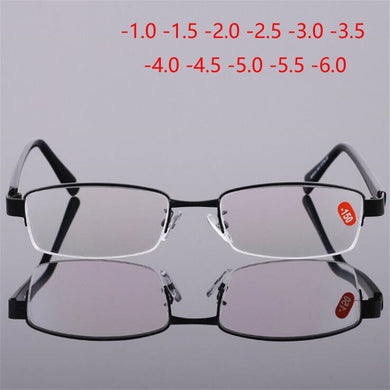 -1.0 -1.5 -2.0 -2.5 To -6.0 Half Frame Finished Myopia Eyeglasses Women Men Aspheric Resin Optical Spectacle Black Frame