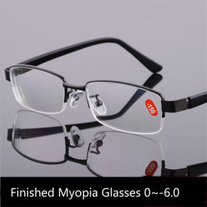 -1.0 -1.5 -2.0 -2.5 To -6.0 Half Frame Finished Myopia Eyeglasses Women Men Aspheric Resin Optical Spectacle Black Frame
