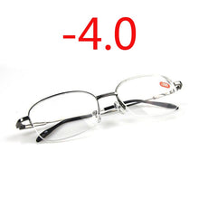 Load image into Gallery viewer, -1.0 -1.5 -2.0 To -6.0 Ultralight Half Frame Metal Finished Myopia Glasses Men Gray Frame Square Nearsighted Glasses