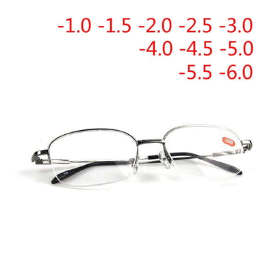 -1.0 -1.5 -2.0 To -6.0 Ultralight Half Frame Metal Finished Myopia Glasses Men Gray Frame Square Nearsighted Glasses