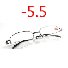 Load image into Gallery viewer, -1.0 -1.5 -2.0 To -6.0 Ultralight Half Frame Metal Finished Myopia Glasses Men Gray Frame Square Nearsighted Glasses