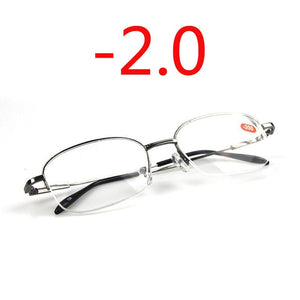 -1.0 -1.5 -2.0 To -6.0 Ultralight Half Frame Metal Finished Myopia Glasses Men Gray Frame Square Nearsighted Glasses