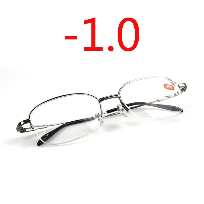 -1.0 -1.5 -2.0 To -6.0 Ultralight Half Frame Metal Finished Myopia Glasses Men Gray Frame Square Nearsighted Glasses