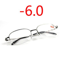 Load image into Gallery viewer, -1.0 -1.5 -2.0 To -6.0 Ultralight Half Frame Metal Finished Myopia Glasses Men Gray Frame Square Nearsighted Glasses