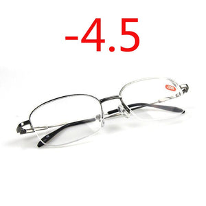 -1.0 -1.5 -2.0 To -6.0 Ultralight Half Frame Metal Finished Myopia Glasses Men Gray Frame Square Nearsighted Glasses