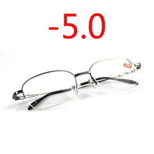 Load image into Gallery viewer, -1.0 -1.5 -2.0 To -6.0 Ultralight Half Frame Metal Finished Myopia Glasses Men Gray Frame Square Nearsighted Glasses