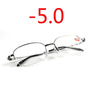 -1.0 -1.5 -2.0 To -6.0 Ultralight Half Frame Metal Finished Myopia Glasses Men Gray Frame Square Nearsighted Glasses
