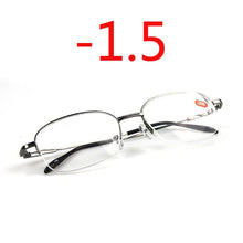 Load image into Gallery viewer, -1.0 -1.5 -2.0 To -6.0 Ultralight Half Frame Metal Finished Myopia Glasses Men Gray Frame Square Nearsighted Glasses