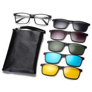 1+5 Polarized Magnetic Sleeve Glasses Frame Male Ultralight Myopia Square Frame Female Optical Prescription Sunglasses 12147