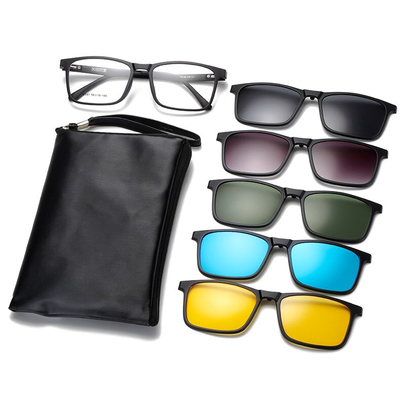 1+5 Polarized Magnetic Sleeve Glasses Frame Male Ultralight Myopia Square Frame Female Optical Prescription Sunglasses 12147