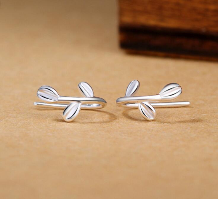 1 Pair Fashion Silver Color Cute Tiny Leaf Leaves Stud Earrings For Scho Girls Daughter's Gift 925 Piercing Minimalist Jewelry