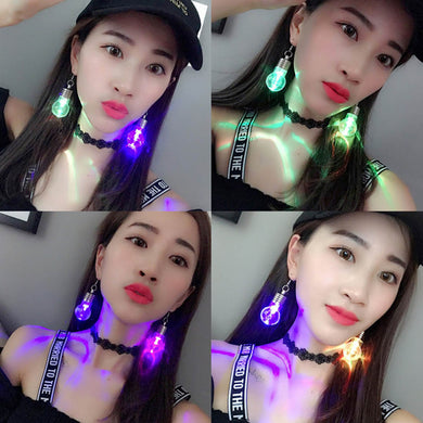 1 Pair Flash Earrings LED Intermittent Flashing Colorful Light Bulb Earrings Dance Party Supplies For Women