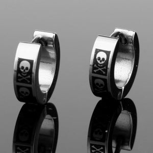 1 Pair Gothic Charm Women Stainless Steel Pirate Skull Ear Studs Clip Earrings