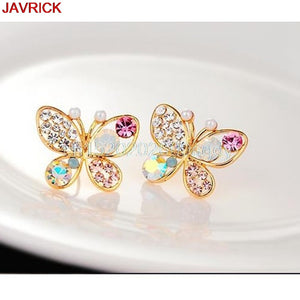 1 Pair Ladies Chic Lovely Crystal Rhinestone Hollow Butterfly Ear Stud Earrings