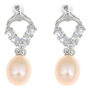 1 Pair Natural Pink Pearl Earrings Jewelry Rhinestone Charm 17x28mm Teardrop Dangle Earring Romantic Lover Women Gift