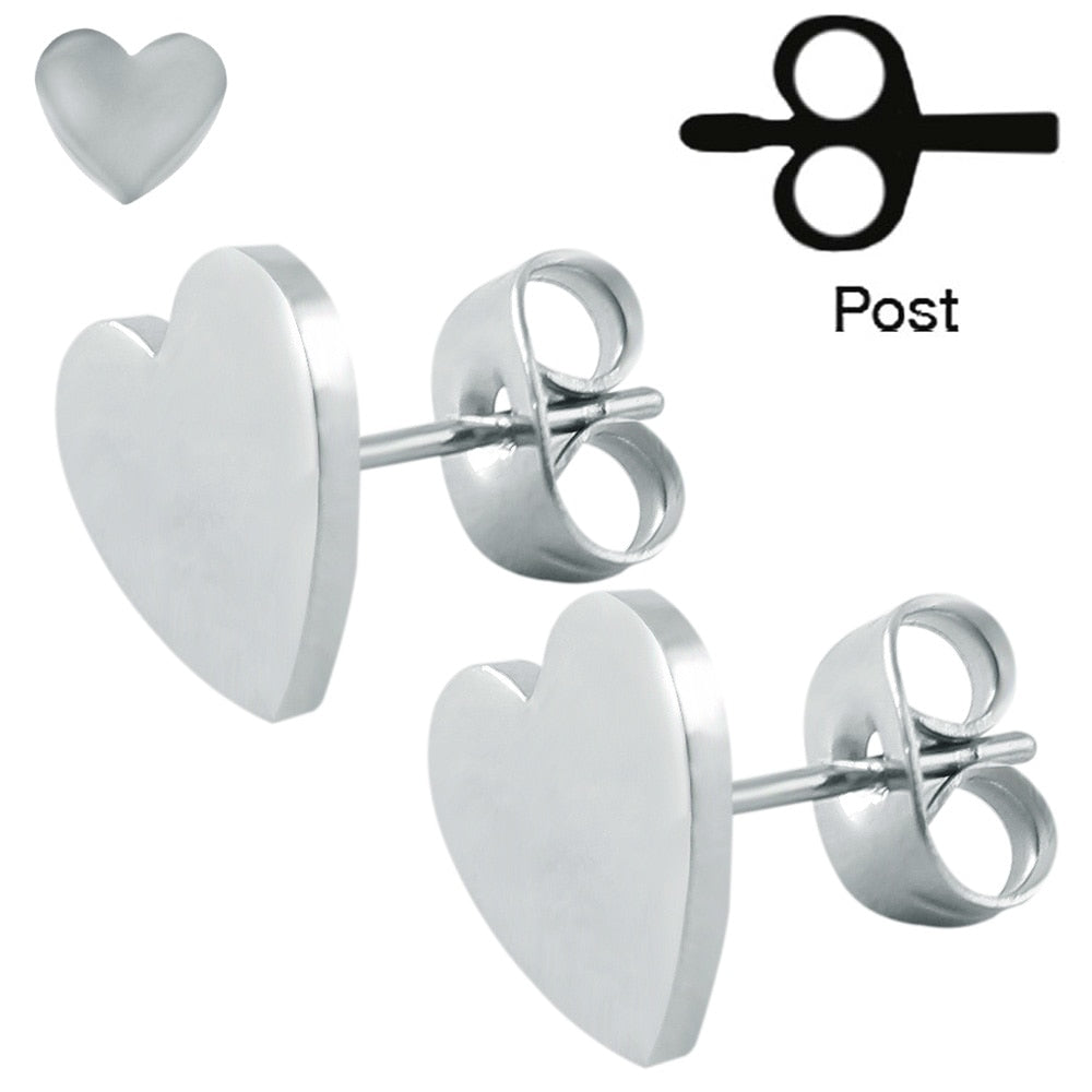 1 Pair New Arrival Ear Studs Romantic Love Heart Shape Stud Earrings High Polish Stud Piercing Earring Surgical Steel Jewelry