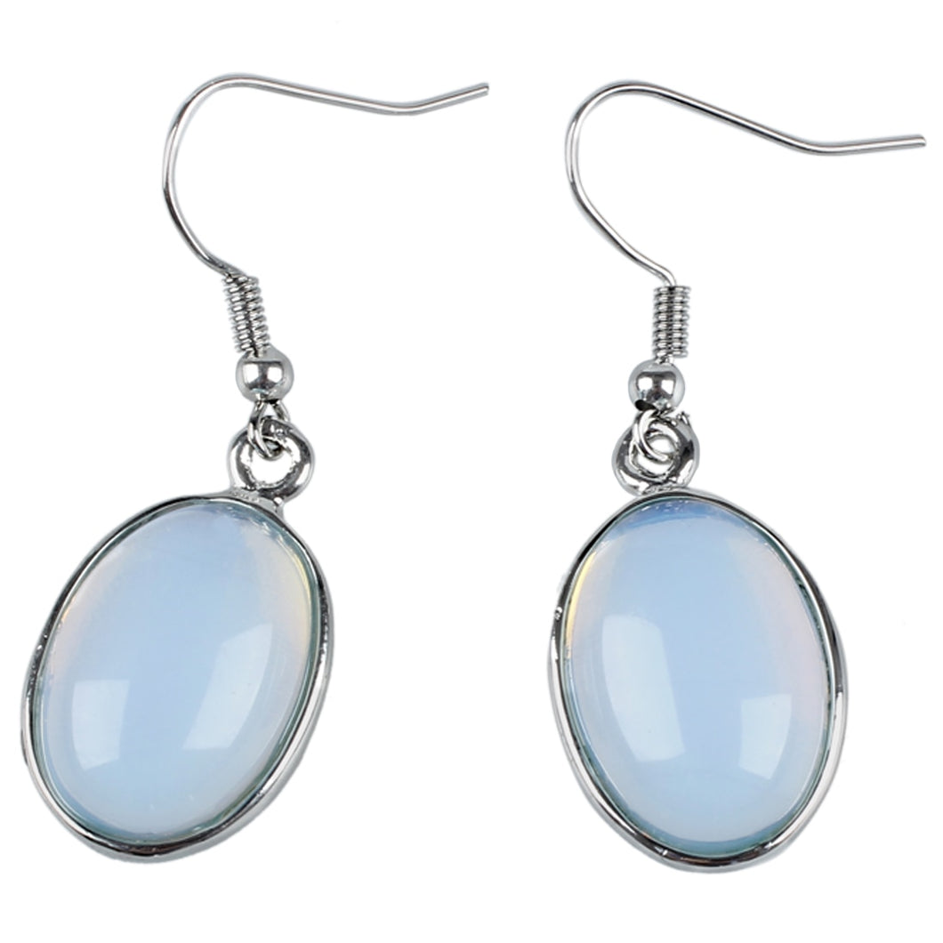 1 Pair Oval Opal Stone Dangle Hook Earrings 13x18mm