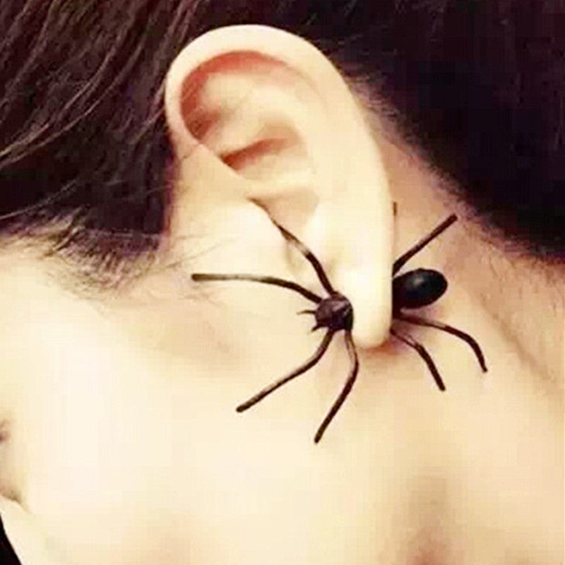 1 Piece 2017 Halloween Gifts Earrings Fashion Designer Big Black Spider Insect Pierced Earring For Women Christmas Gift CED337