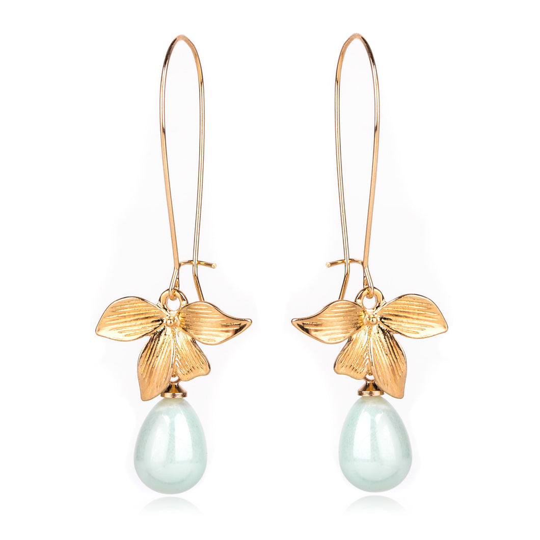 1 pair Vintage Brincos Drop Earrings Chic Orchid Flower Imitation pearls Hook Dangle Earring For Women Party Jewelry Accessories