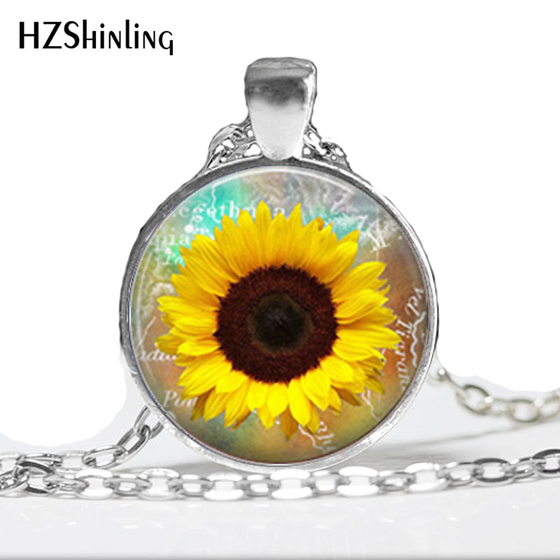1 pc Whosale Sunflower necklace Yellow Sunflower pendant sunflower charm jewelry spring jewelry yellow flower HZ1