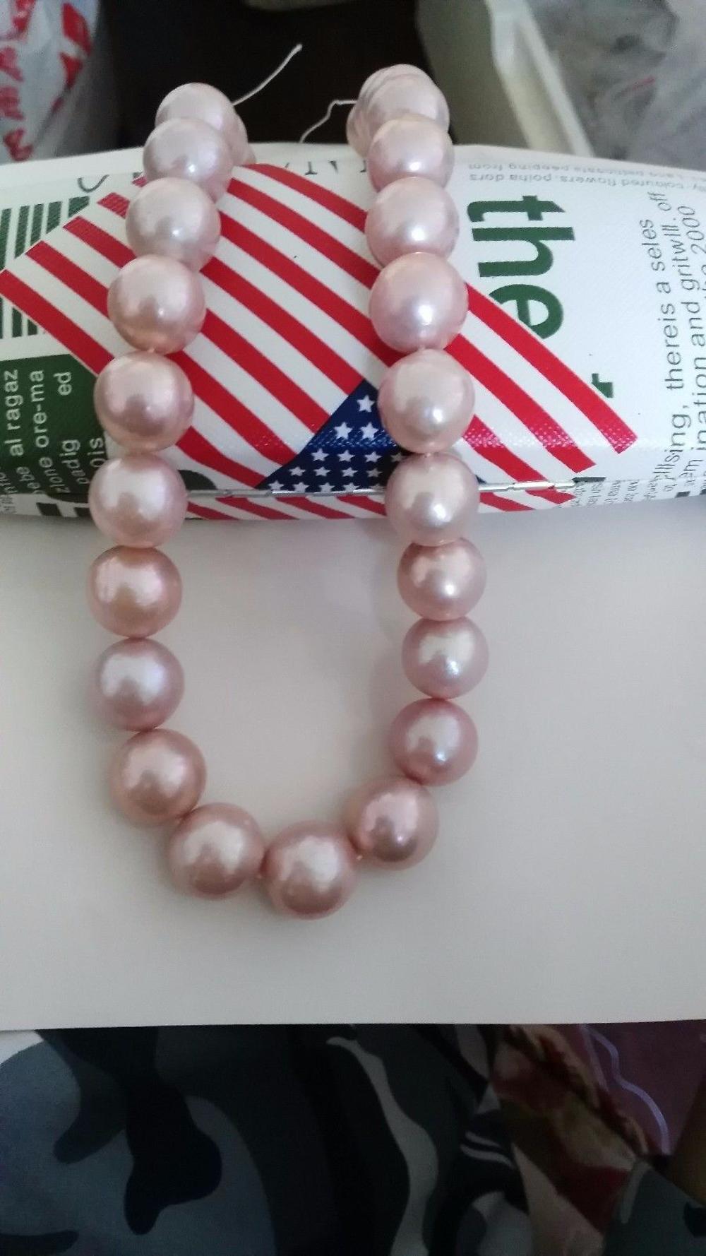 10-11 mm Genuine Natural south sea pink pearl necklace 18  14 K gold