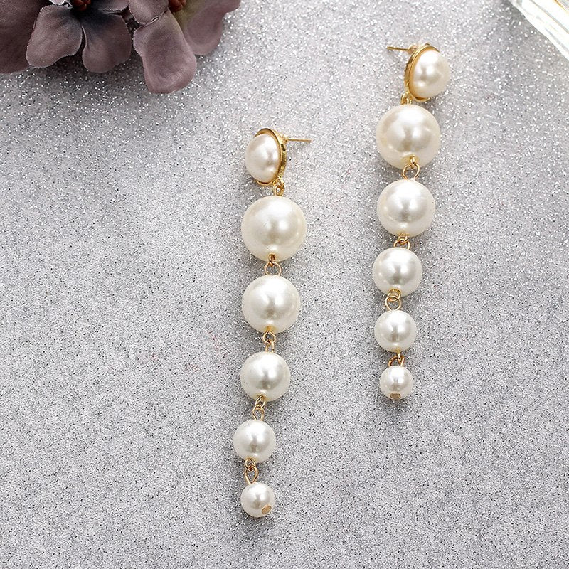 10 pairs/lot Gold Color Simulated Pearl Long Drop Earrings Women Eardrop Beaded Tassel Statement Charm Dangle Earring Jewelry