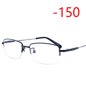 -100 -150 -200 To -600 Half Frame Finished Myopia Glasses Ultralight Metal Square Men's Nearsighted Glasses Women Men