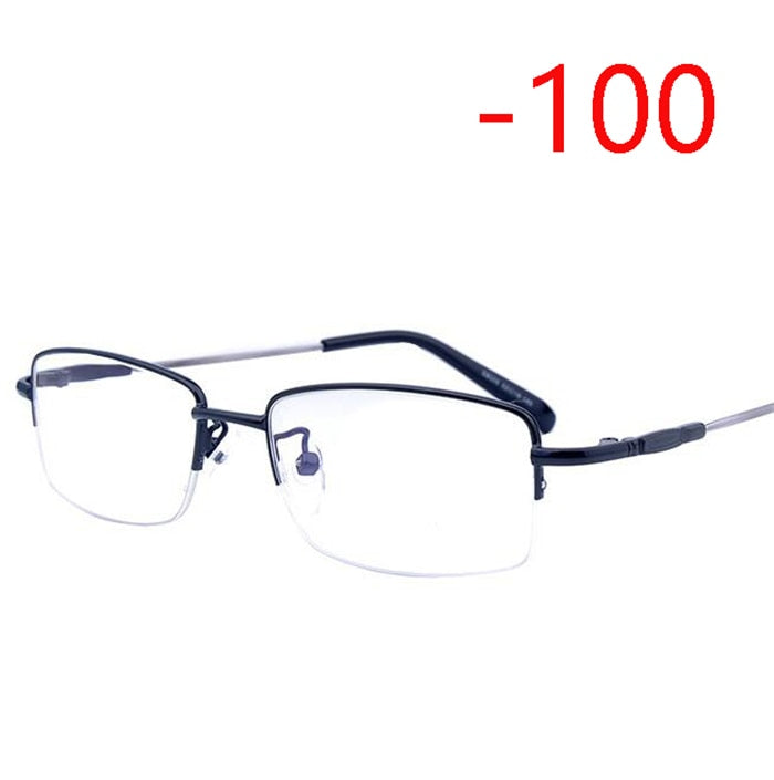 -100 -150 -200 To -600 Half Frame Finished Myopia Glasses Ultralight Metal Square Men's Nearsighted Glasses Women Men