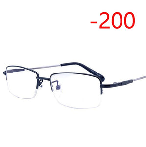 -100 -150 -200 To -600 Half Frame Finished Myopia Glasses Ultralight Metal Square Men's Nearsighted Glasses Women Men